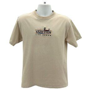 Vintage The Venetian Las Vegas Gondola Embroidered Tan T-Shirt Mens Medium